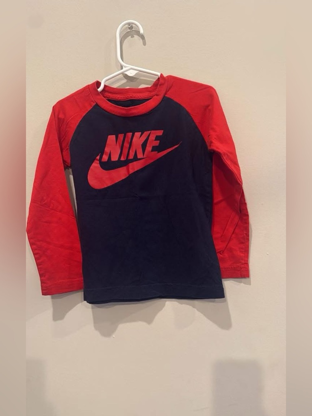 Nike Kids Long-Sleeve Crew Top in Red and Navy Blue